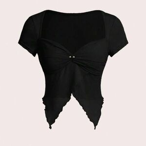 Black Twist-Front Short Sleeve Women's Top